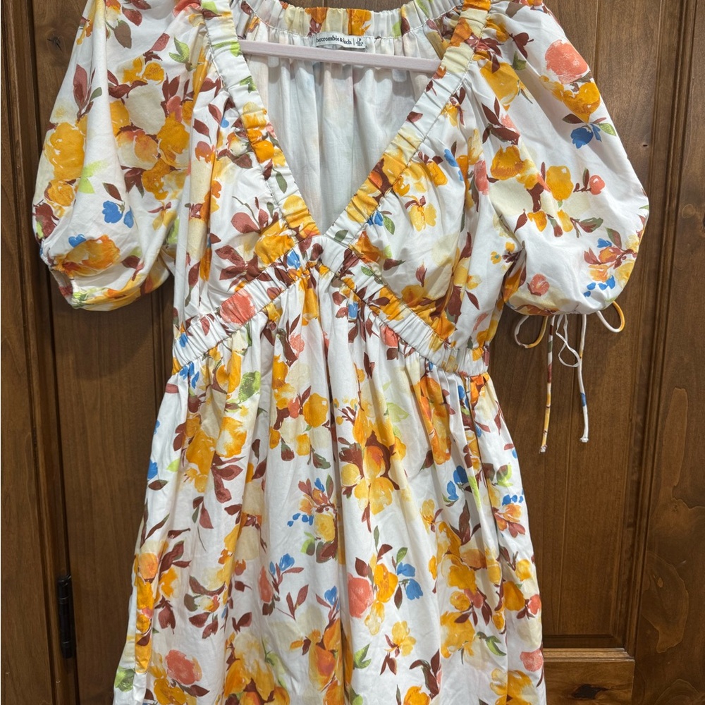 Abercrombie & Fitch Poplin Puff Sleeve Babydoll Mini Dress